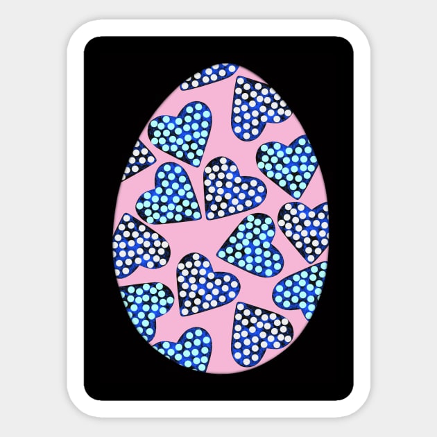 Easter egg - with marble dotted hearts on pink, isolated on black background. Polka-dot. Holiday, Valentine's day mood. Design for background, cover and packaging, Easter and food illustration, card. Sticker by Olesya Pugach